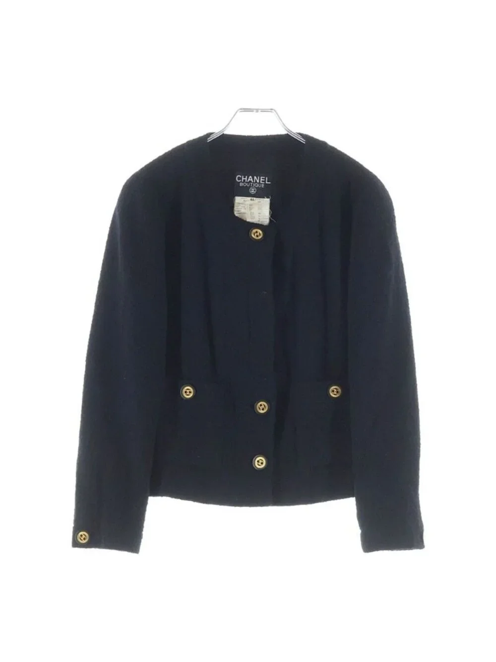 Chanel Vintage CC Logo Button Wool Tweed Jacket Black